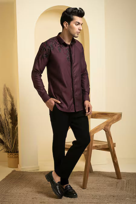 Hilo Design  Maroon Gabardine Embroidery Daze Placement Shirt