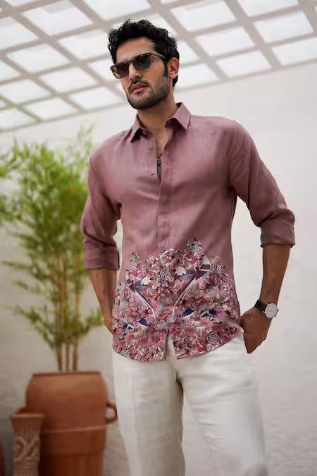 Asuka  Multi Color Linen Embroidery Pure Botanical Shirt