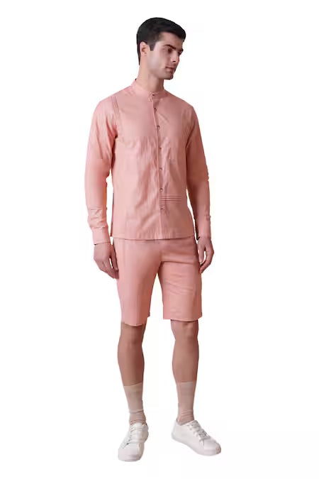 Lacquer Embassy  Pink Cotton, Linen Epis Shirt