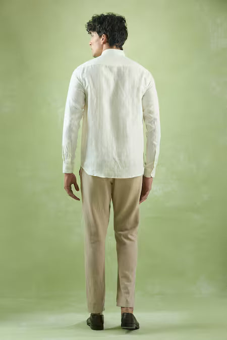 Arihant Rai Sinha  Cream Linen Mandarin Collar Stripe Shirt