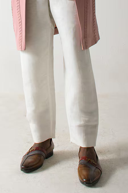 Jatin Malik  Ivory Cotton, Linen Solid Trouser