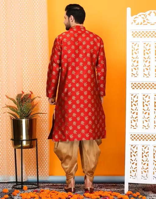 Over Crowd Men Leaves Jacquard Kurta & Gold Salwar set