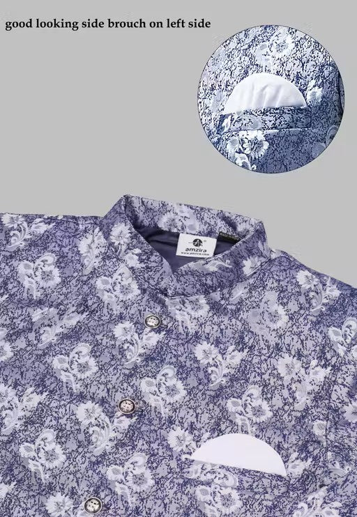 Men's Blue Silver Kurta Pajama Set