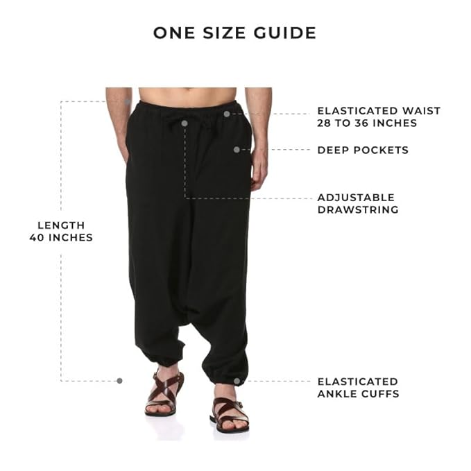 Aatman One Size Men's Eco-Friendly Cotton Harem Pants | Fits Waist Size 28 to 36 Inches