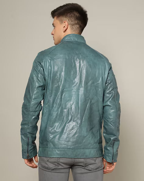 THE INDIAN GARAGE CO Slim Fit Biker Jacket with Zip Closure