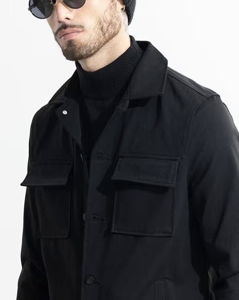 SNITCH Relaxed Fit Shacket with Flap Pockets