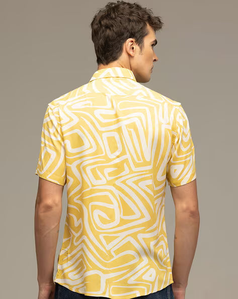 SNITCH Maze Geometric Print Slim Fit Shirt