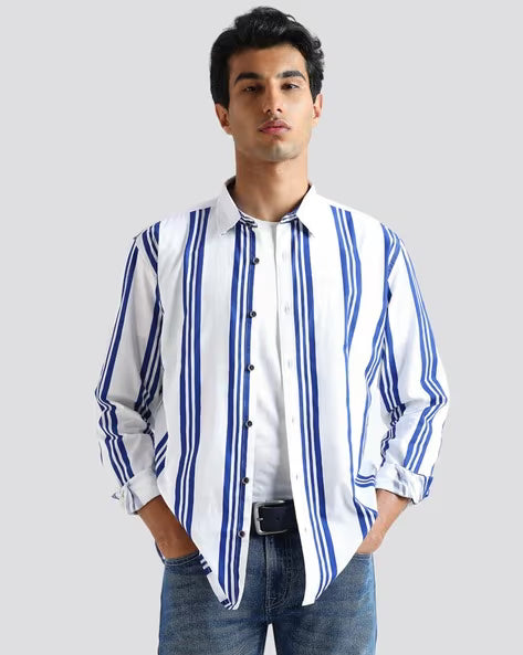 PEPE JEANS Men Striped Regular Fit Cotton Shirt