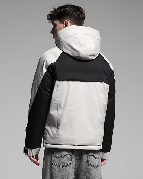 JACK & JONES Men Colourblock Regular Fit Zip-Front Hooded Jacket