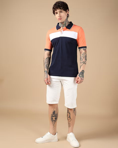 ALPHA TRIBE Men Cut and Sew Regular Fit Cotton Polo T-shirt