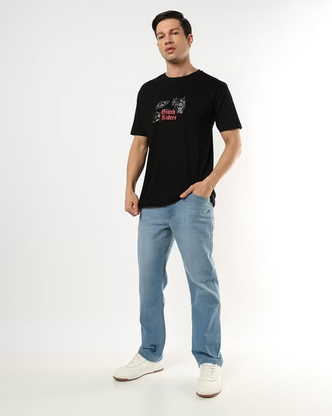 BUDA JEANS CO Relaxed Fit Crew-Neck T-Shirt with Logo Print