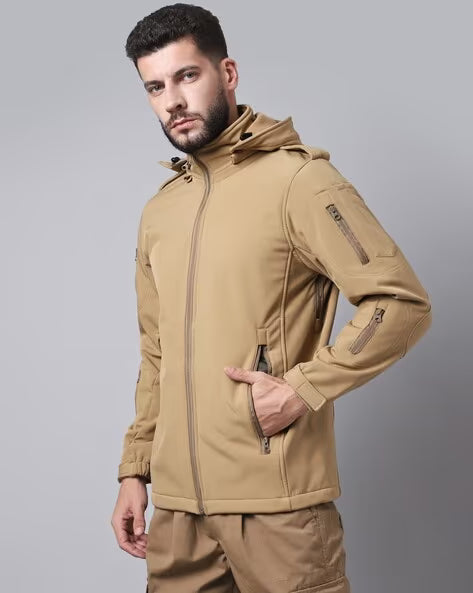 MOUNTMILLER Men Camouflage 12 Zipper Soft Shell Ripstop Tactical Hooded Jacket