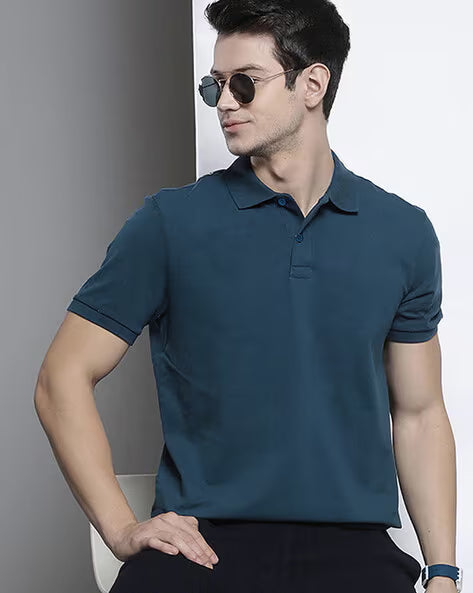 ALPHA TRIBE Men Regular Fit Polo T-Shirt with Short Sleeves