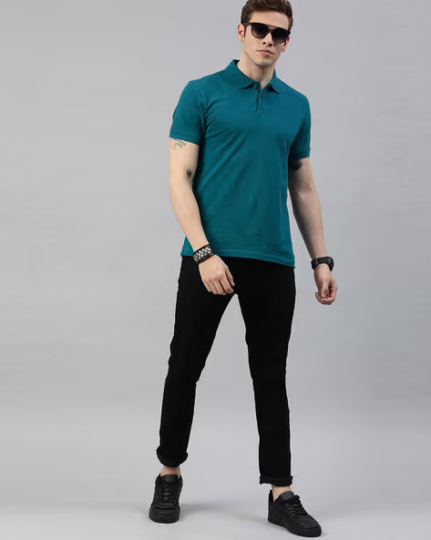 ALPHA TRIBE Men Regular Fit Polo T-Shirt