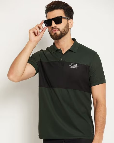 ALPHA TRIBE Men Colourblock Regular Fit Polo T-Shirt