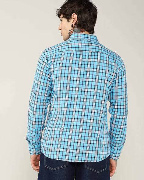 ALPHA TRIBE Men Checked Slim Fit Cotton Shirt