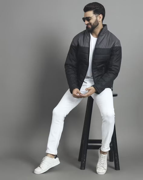 ALPHA TRIBE Men Quilted Zip-Front Jacket