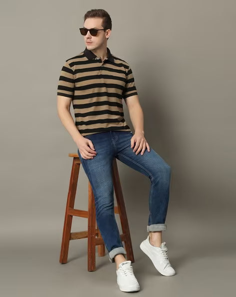 ALPHA TRIBE Men Regular Fit Polo T-Shirt