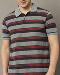 ALPHA TRIBE Men Stripes Print Regular Fit Polo T-Shirt