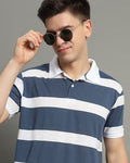 ALPHA TRIBE Men Stripes Print Regular Fit Polo T-Shirt