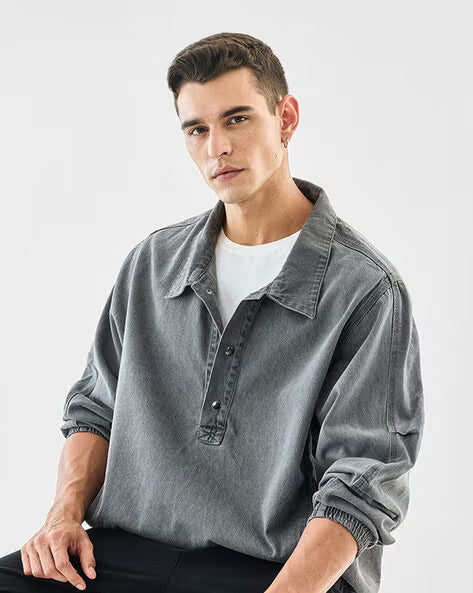 SNITCH Men Washed Relaxed Fit Shacket