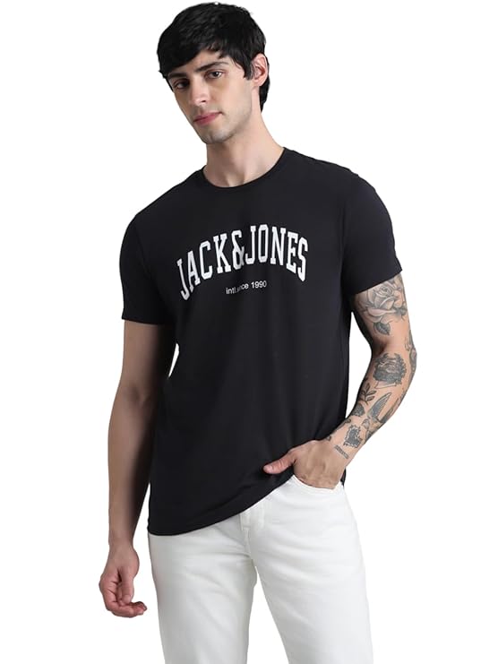 JACK & JONES Men's Cotton Letter Print Slim Fit T-Shirt