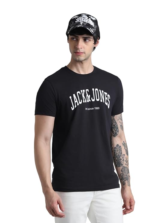 JACK & JONES Men's Cotton Letter Print Slim Fit T-Shirt