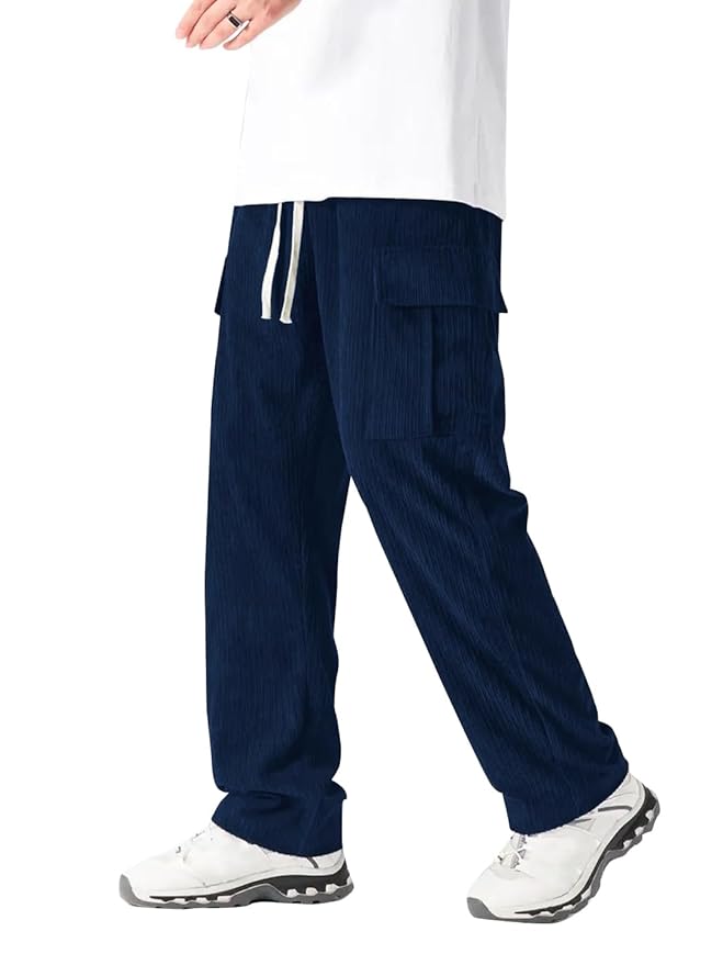 Vogaan Men's Cargo Pants | Corduroy Trousers for Men Loose Fit | Cargos for Men | Men Cargo Trouser