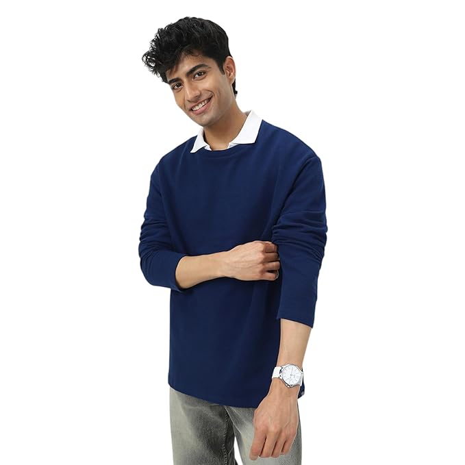 Urbano Fashion Men's Textured Round Neck Oversized Full Sleeve Cotton T-Shirt