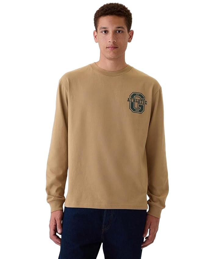 GAP Men’s Relaxed Fit Graphic Print Full Sleeves Crew Neck Letter Print T-Shirt