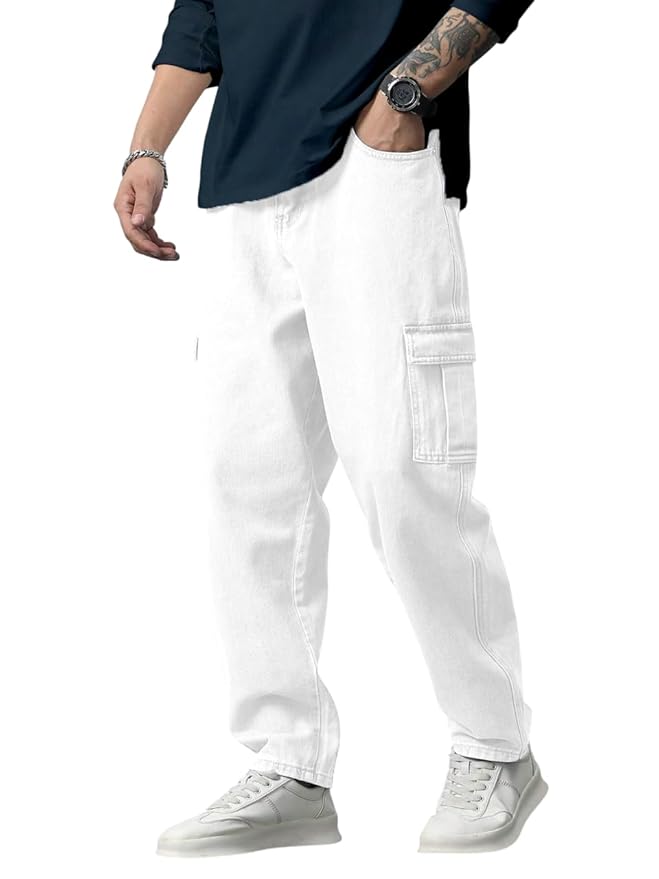 TAGAS Men Loose Fit Men's Flip Pocket Jeans || Mens Stylish Cotton Loose Fit Denim Cargo || Multi-Pocket Styling Pant