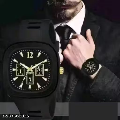 Black men/boys Leather casual unique stylish belt, purse/wallet, watch combo pack of 3 Pic's