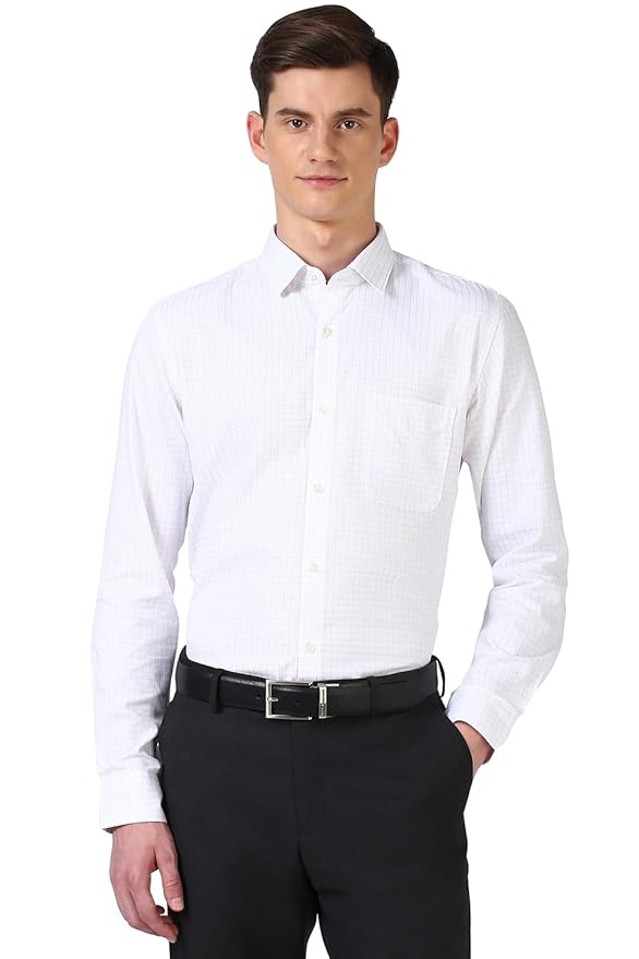 Peter England Men's Micro-Checkered Formal Slim Fit Full Sleeve Shirt | Cotton Rich