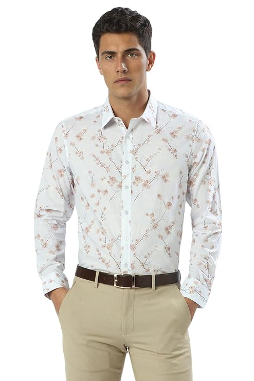 Louis Philippe Men's Printed Slim Fit Giza Cotton Formal Shirt
