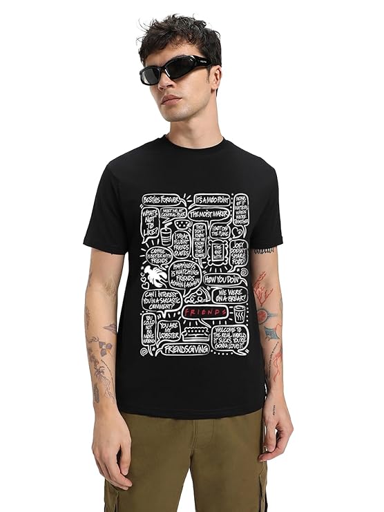 Bewakoof Men's 100% Cotton Graphic Print Regular Fit Round Neck T-Shirt