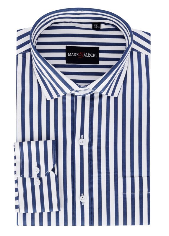 MARK & ALBERT Men's Striped Full Sleeves Cotton Formal Shirt White | Stylish Shirt for Men