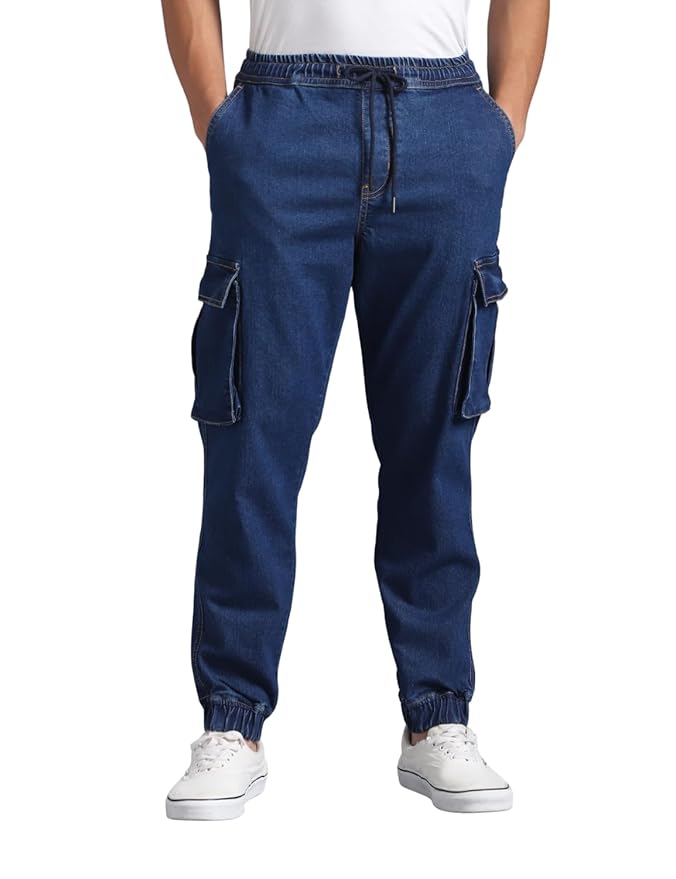 INKD Men's Regular Fit Joggers - Mid -Rise | Cotton Blend | Stretchable Fabric| Elasticated Waistband | Jeans for Men