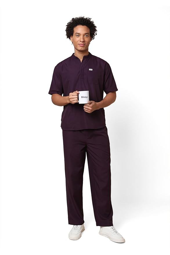 KNYA Classic Men's 5-Pocket Mandarin Collar Scrub Suit| Regular fit | Short Sleeves | For Doctors