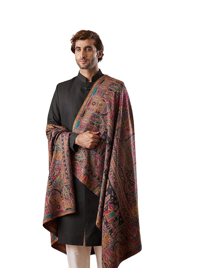 Pashmoda Men Shahi Mehfil Kaani Shawl, Authentic Kashmiri Luxury Pashmina Style Shawl, Stole, Full Gents Lohi, Size 40x80 Inches.