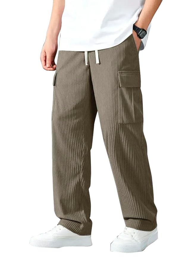 Vogaan Men's Cargo Pants | Corduroy Trousers for Men Loose Fit | Cargos for Men | Men Cargo Trouser