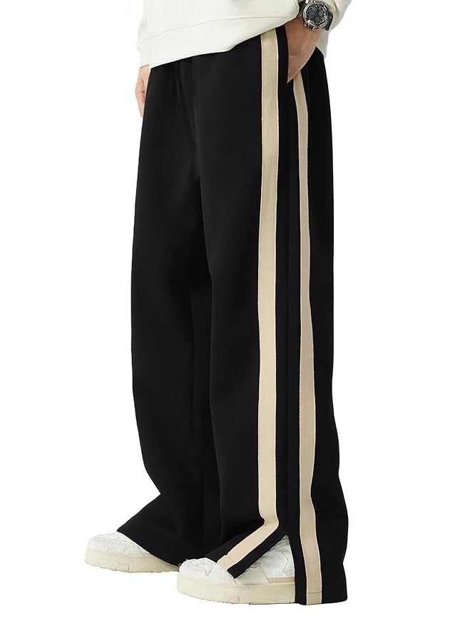 Maniac Mens Colorblock Side Tap Black and Beige Color Baggy Fit Pant