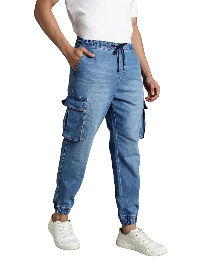 INKD Men's Regular Fit Joggers - Mid -Rise | Cotton Blend | Stretchable Fabric| Elasticated Waistband | Jeans for Men