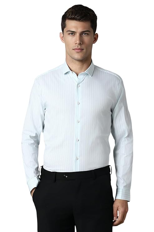Louis Philippe Men's Striped Slim Fit Shirt (LASFASSFW76492_Light Blue