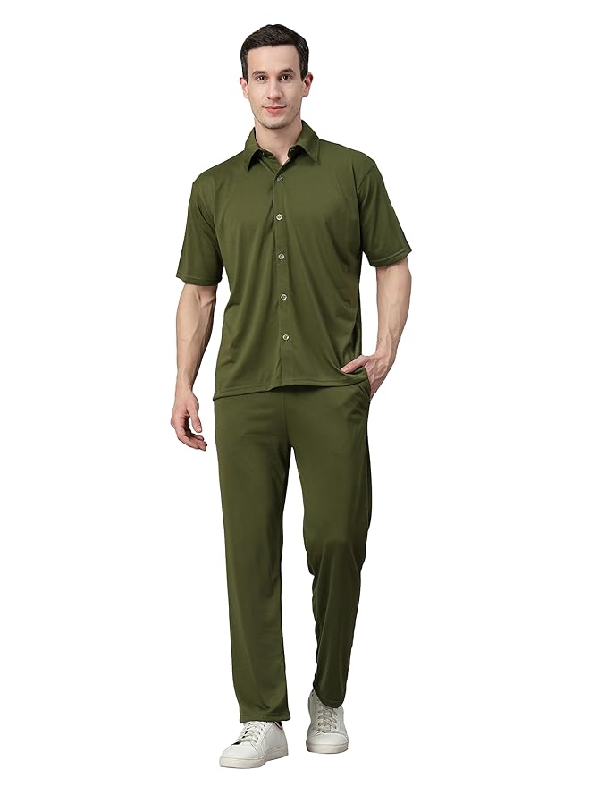 CHKOKKO Men Solid Track Suit Casual Coords Summer Wear Clothing Set Stylish Gents Cord Half Sleeves Latest Co Ords Polo Neck Western Co-ord Set