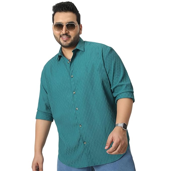 Urbano Plus Men's Cotton Full Sleeve Regular Fit Textured Shirt with Spread Collar