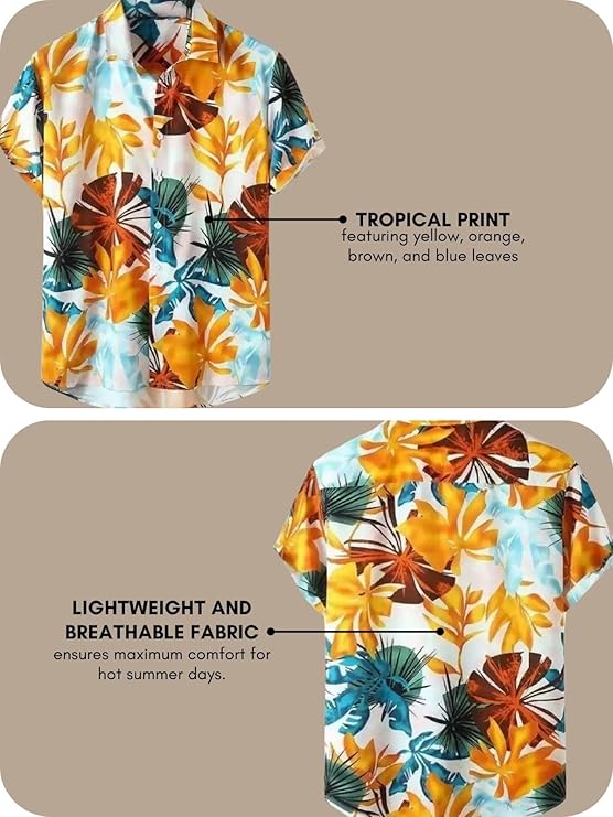 Leriya Fashion Men's Casual Rayon Relaxed Fit Shirt Ð Button Down Summer Shirts for Men | Stylish Printed| Short Sleeve | Trendy