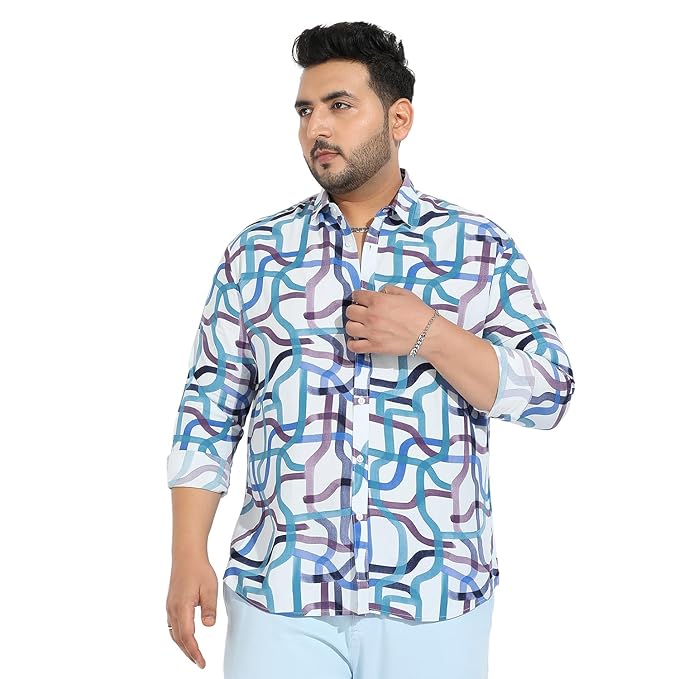 Instafab Plus Men's Button Up Shirt for Casual Wear | Plus-Size Fit | Spread Collar | Button Closure | Regular Sleeve | Cotton Shirts Crafted with Comfort Fit for Everyday Wear