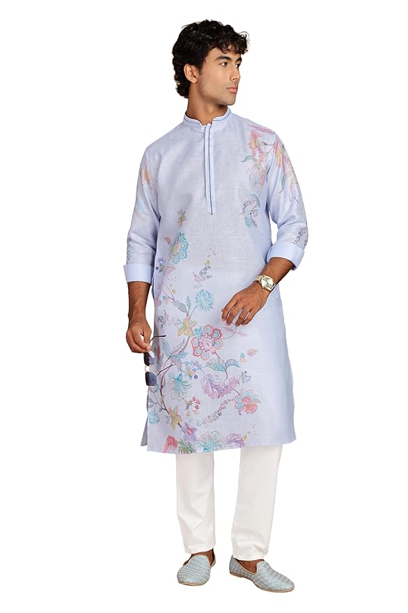 ARRUGA Men's floral print cotton linen fabric Kurta_pajama Set