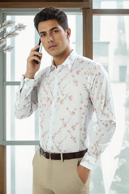 Louis Philippe Men's Printed Slim Fit Giza Cotton Formal Shirt