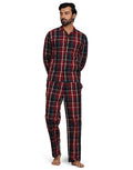B STORIES Men's Woven Cotton Regular Fit Full Sleeve Checked Night Suit Set of Shirt and Pyjama